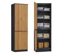 Armoire multifonction 2 portes et 5 étagères - Meuble de rangement polyvalent chambre ou bureau - 50x40x180 cm - Anthracite/chêne