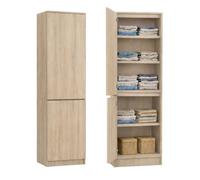 Armoire multifonction 2 portes et 5 étagères - Meuble de rangement polyvalent chambre ou bureau - 50x40x180 cm - Sonoma