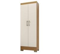 Armoire Multifonctions Chêne et Blanc Ecru 2 portes 5 Niches L 63 H 180 P 35 cm - L 63 x l 35 x H 180 cm