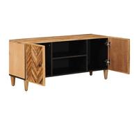 Armoire Multimedia en Bois de Manguier Massif Marron 105 x 33,5 x 46 cm | Poignees laiton, etageres reglables, lignes modernes, entretien simple, bois exotique, ambiance chaleureuse