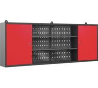 Armoire murale Armoire à outils Armoire d'atelier Armoire métallique à paroi perforée Métal, 160 cm x 60 cm x 20 cm, couleur : anthracite-rouge