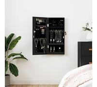 Armoire murale avec miroir, noire, 30x8,5x67 cm. Fabriquée en matériau composite, elle est verrouillable avec 2 clés, possède un revêtement en tissu doux, des crochets et des étagères, et est conçue p
