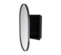 Armoire murale avec miroir ovale, armoire à miroir avec espace de rangement pour salle de bain, salon et chambre, 85x51,5x12 cm, Noir