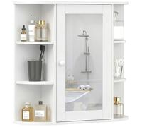 HOMCOM Armoire Murale avec Miroir Salle de Bain Meuble Miroir avec Rangement Toilettes 1 Porte + étagères latérales Blanc
