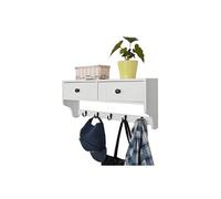 Armoire Murale Blanche en MDF avec 2 Tiroirs, 5 Crochets et Portes
