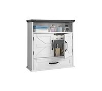 Armoire Murale de Salle de Bain 2 Portes et Etagère Réglable Avec Tiroir Blanc