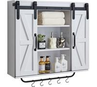 Armoire murale de salle de bain - armoire suspendue / armoire à pharmacie - 2 portes coulissantes - étagères réglables - compartiment ouvert - porte-serviettes - crochet - Pour salle de bain, cuisine,