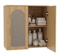 HOMCOM Armoire Murale de Salle de Bain 2 Portes 60 x 30 x 60 cm Chêne | Meuble de Rangement Suspendu pour Salle de Bains, Effet Rotin, Fermeture Douce, Étagère Réglable, Style Bohème