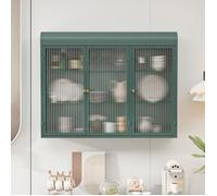 Armoire Murale Moderne avec 3 Portes en Verre - En Métal et Verre, Buffet Suspendu, Armoire Pour Cuisine, Salle de Bain - Vert