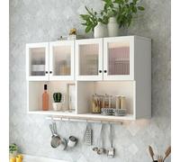 Armoire murale moderne avec portes et étagère ouverte - Solution de rangement peu encombrante pour salle de bain, buanderie, cuisine - Organisateur élégant pour décoration d'intérieur