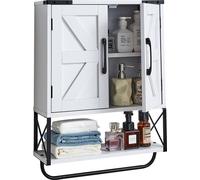 Armoire murale pour salle de bain, avec 2 portes et étagère réglable, armoire à pharmacie murale au-dessus des toilettes, organiseur suspendu avec cloison ouverte et porte-serviettes pour buanderie ou