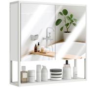 HOMCOM Armoire Murale Salle de Bain avec Miroir, 60 x 16 x 60 cm, Meuble Salle de Bain, Armoire de Toilette avec 2 Portes Miroir, étagère réglable et étagère Ouverte, Blanc