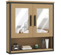 Armoire murale salle de bain avec miroir - HOMCOM - compartiment ouvert et étagère réglable - chêne