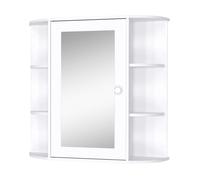 Armoire murale salle de bain avec miroir - meuble haut suspendu 1 porte + 4 étagères latérales - 66 x 17 x 63 cm - blanc MDF