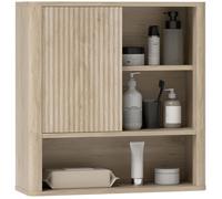 HomCom Armoire murale salle de bain – étagères réglables, porte coulissante, bois naturel 60x20x62 cm