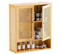Armoire murale salle de bain - Meuble de rangement suspendu - Rotin - 59 x 21 x 66,5 cm - Naturel - Pour salle de bain, cuisine et salon