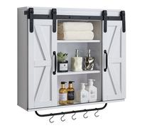 Armoire Murale Salle de Bain-VEVOR-2 Portes et Etagère Réglable-Meuble Suspendu avec Cloison Ouverte-Porte-Serviettes et Crochets