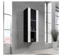 Armoire Murale Vitrine LED - NORA V2 - 40x126x29cm - Noir et Blanc - 3 Compartiments - Finition Brillante