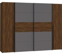 Armoire NARAGO, 270x61x210 cm,Reproduction Noyer Bakersfield et gris, 2 portes coulissantes + 2 portes battantes