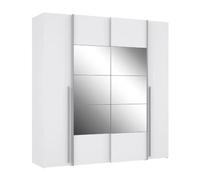 Armoire NARAGO -Reproduction blanc mat - 2 portes coulissantes + miroir + 2 portes battantes + 2 penderies - L200 x P61 x H210 cm