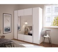 Armoire NARAGO -Reproduction blanc mat - 2 portes coulissantes + miroir + 2 portes battantes + 2 penderies - L200 x P61 x H210 cm