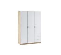 Armoire NINA 3 portes et 3 tiroirs L121 x H180 cm - Blanc et bois