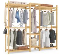 Armoire Ouvert en Bambou Solide - 177x41.5x196 cm Portant Dressing avec Étagère, Porte à Vêtement d’Entrée Chambre Salon