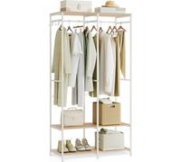 Armoire Ouverte Avec Tringle À Vêtements, Étagères, Crochets Amovibles, 40 X 94,5 X 180 Cm, Beige Naturel