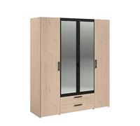 Armoire - Panneau de particules - Décor chene et noir - 4 portes centrales - Essentiel - Chambre - 120.3x185x51.7 cm