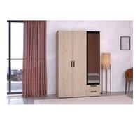 Armoire - Panneau de particules - Décor chêne et noir - 3 portes droites - Essentiel - Chambre - 120.3x185x51.7 cm