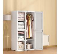 Armoire Penderie Chambre avec 6 Portes, 6 Compartiments, 1 Tringle à Vêtements, Pliable Armoire Plastique, Meuble de Rangement, Armoires Adultes, Dressing Placard pour Chambre à Coucher (Blanc)