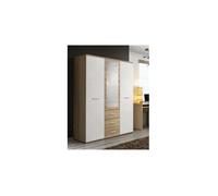 Armoire-penderie - DINO - 135 cm x 191 cm x 55 cm - Chêne et blanc - 3 portes avec miroir