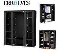 Armoire penderie-dressing grande capacité-XXL - ERROLVES - Noir - 3 portes - Métal - Contemporain - Design