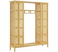Armoire penderie en bambou - 2 portes coulissantes, 7 étagères, 2 barres