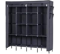 Armoire Penderie en Tissu à 12 Compartiments 169.5*44*181.5cm avec 4 de pieds hauts Gris