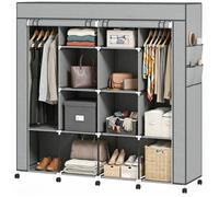 Armoire penderie en tissu - HOMCOM - sur roulettes - 10 compartiments - structure en acier - 166x42.5x167cm - gris foncé