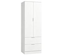 Armoire penderie - HOMCOM - 2 tiroirs, 2 portes à fermeture douce et barre de suspension - bois - 60 x 47 x 180 cm - blanc