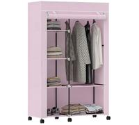 Armoire penderie - HOMCOM - 6 roulettes - tringle à vêtements, étagères ouvertes - acier et tissu non tissé - 103x43x162,5cm - rose