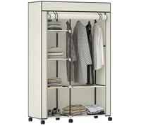 Armoire penderie - HOMCOM - 6 roulettes - tringle à vêtements, étagères ouvertes - acier et tissu non tissé - 103x43x162,5cm - crème