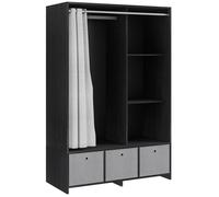 Armoire penderie HOMCOM armoire de rangement avec tringle rideaux 3 niches et 3 tiroirs en tissu amovibles 105 x 48 x 160 cm noir