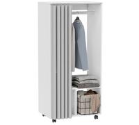 Armoire penderie - HOMCOM - avec rideau, 4 roulettes, tringle de suspension et étagères - 60 x 40 x 128 cm - blanc