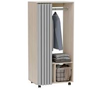Armoire penderie - HOMCOM - avec rideau, 4 roulettes, tringle de suspension et étagères - 60 x 40 x 128 cm - effet bois naturel
