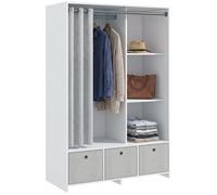 HOMCOM Armoire penderie armoire de rangement avec tringle rideaux 3 tiroirs en tissu amovibles 105 x 48 x 160 cm blanc