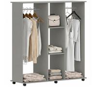 HOMCOM Armoire Penderie Meuble de Rangement Mobile 6 roulettes 120L x 40l x 128H cm en Bois Gris