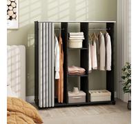Armoire penderie mobile 6 roulettes 2 barres 3 étagères rideau inclus noir 120L x 40l x 128H cm