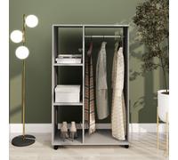 Armoire penderie mobile avec 4 roues dont 2 verrouillables, tringle à vêtements et 3 étagères ouvertes, gris, 80 x 40 x 128 cm