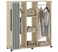 Armoire penderie mobile - HOMCOM - meuble de rangement 6 roulettes dressing chambre - bois - 120L x 40l x 128H cm - naturel