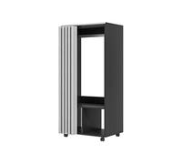 Armoire penderie sur roulettes - tringle penderie, 2 compartiments - effet bois noir rideau gris