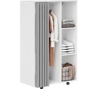 Armoire penderie všºtement dressing mobile 4 roulettes avec tringle š€ všºtements et šŠtagššres ouvertes, blanc