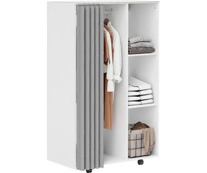 Armoire penderie všºtement dressing mobile 4 roulettes avec tringle š€ všºtements et šŠtagššres ouvertes, blanc